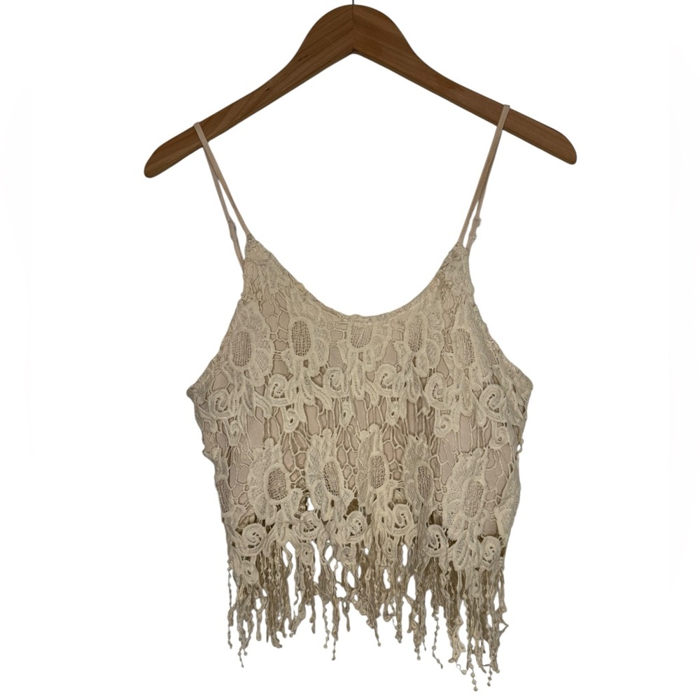Pretty Angel Fringe Crochet Spaghetti Strap Cropped Camisole Tank Small/Medium